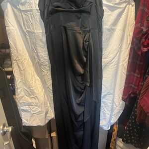 Cider Strapless Black Satin Evening Dress